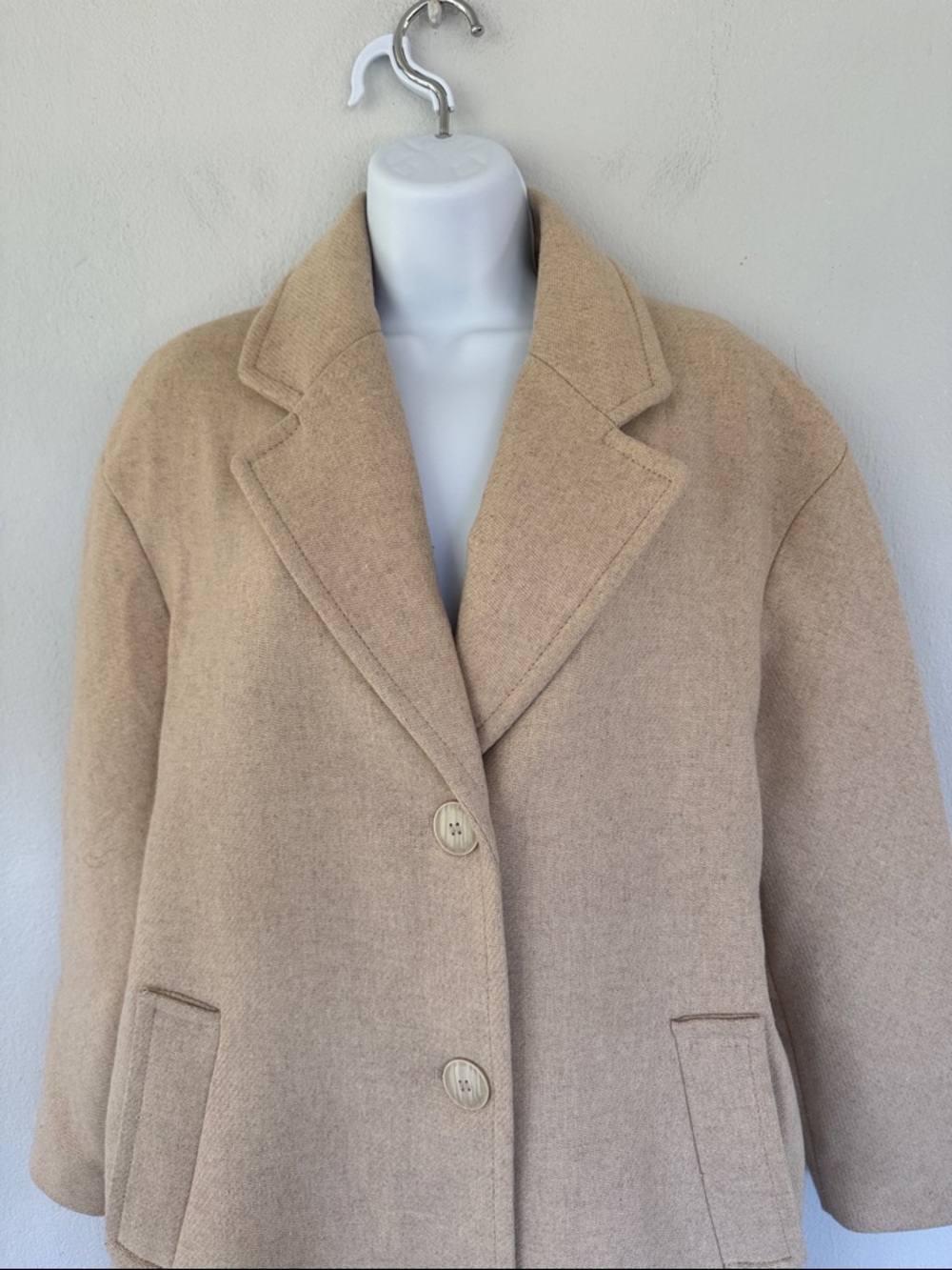 Zara beige cream wool blend longline button up winter peacoat size XS - Picture 4 of 15
